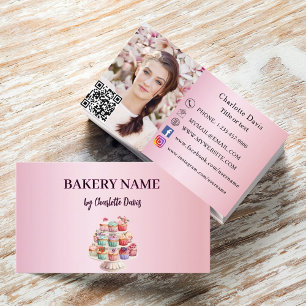 Carte De Visite Boulangerie pâtisserie rose pâtisserie cupcakes QR