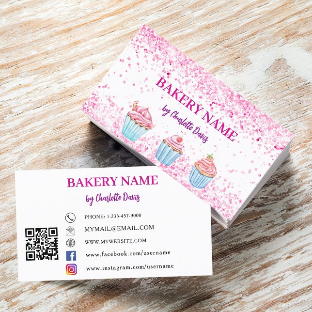 Carte De Visite Boulangerie pâtisserie rose pâtisserie QR code (Créateur téléchargé)