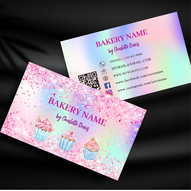 Carte De Visite Boulangerie pâtisserie rose vif pourpre cupcakes c (Créateur téléchargé)