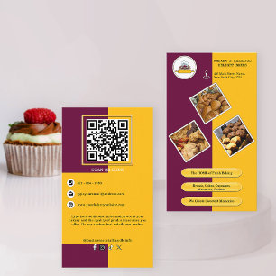 Carte De Visite Boulangerie pourpre bordeaux et jaune Code QR Marq