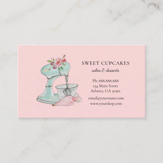 Carte De Visite Boulangerie rose Retro Cake (Devant)