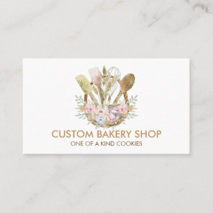 Carte De Visite Boulangerie rustique fleur cuisine boho marron