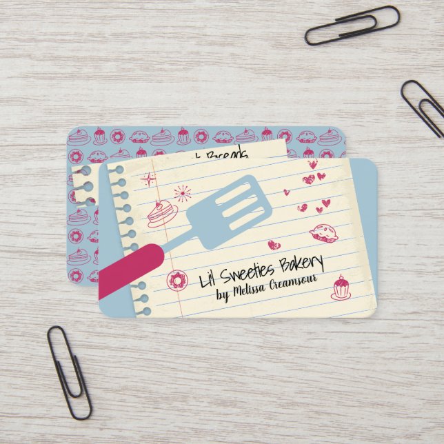 Carte De Visite boulangerie spatula doodle bonbons biscuits tarte (Devant/Arrière en situation)
