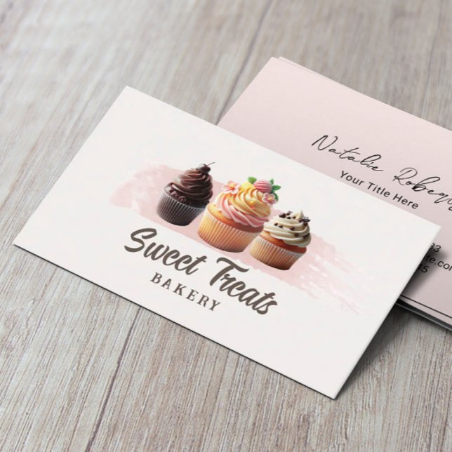 Carte De Visite Boulangerie sucrée Cute Cupcakes Blush Rose (Créateur téléchargé)