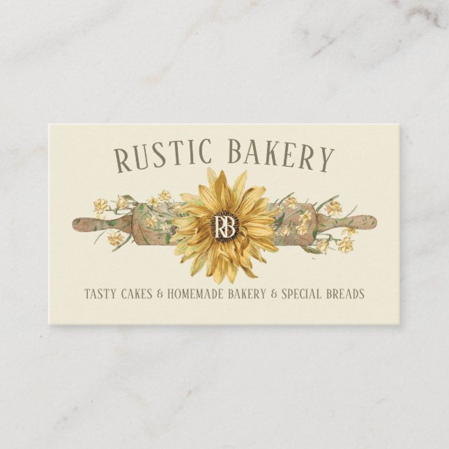 Carte De Visite Boulangerie Tournesol de Style Rustique Beige (Devant)
