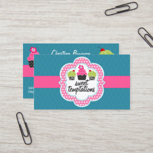 Carte De Visite Boulangerie turquoise rose de petit gâteau