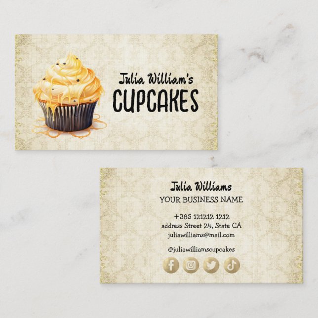 Carte De Visite Boulangerie vintage Cupcake (Devant / Derrière)