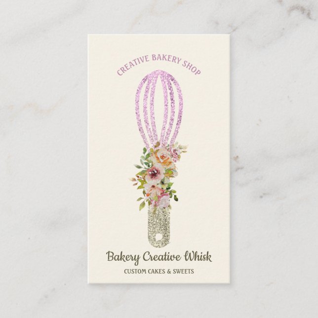 Carte De Visite Boulangerie Whisk étincelant glitz or pastel (Devant)
