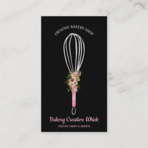 Carte De Visite Boulangerie Whisk logo pâtisserie boho Black rose