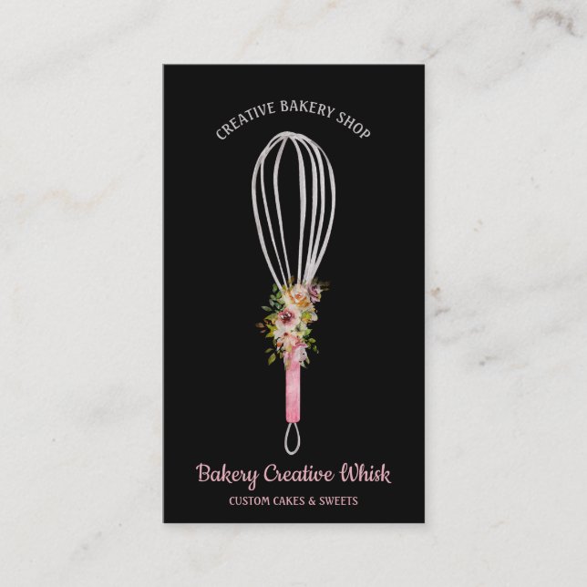 Carte De Visite Boulangerie Whisk logo pâtisserie boho Black rose  (Devant)