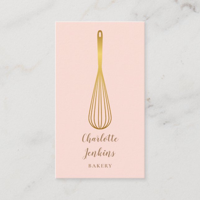Carte De Visite Boulangerie Whisk Or Patisserie Blush Pink (Devant)