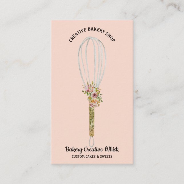 Carte De Visite Boulangerie Whisk Rustique Floral Blush Rose (Devant)