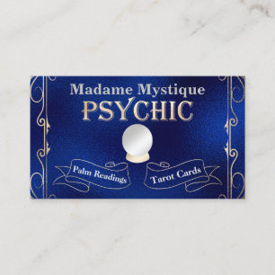 Carte De Visite Boule de cristal psychique or et bleu