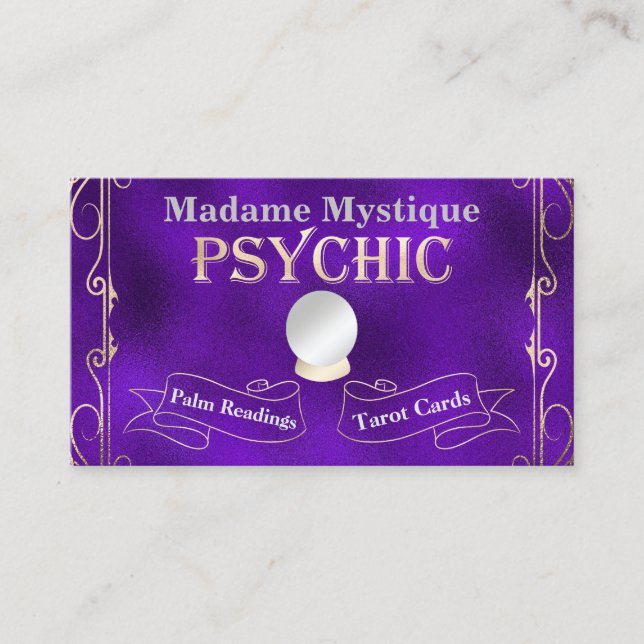 Carte De Visite Boule de cristal psychique or et violet (Devant)