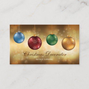 Carte De Visite Boules de Noël Colorées sur Fond Bokeh Jaune