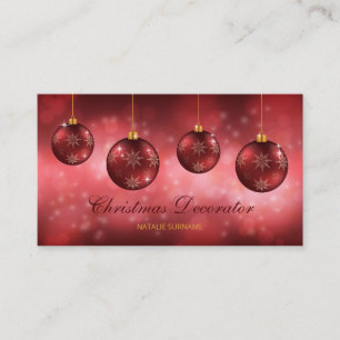 Carte De Visite Boules de Noël festives rouges sur un fond rouge b
