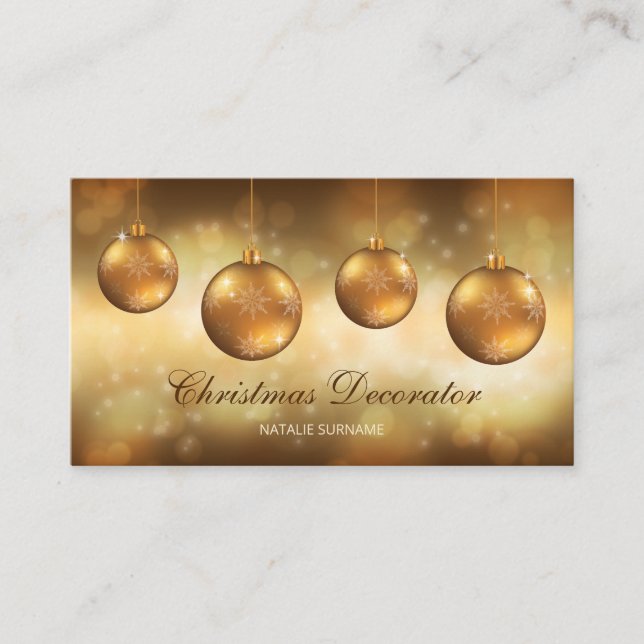 Carte De Visite Boules de Noël jaune doré sur bokeh jaune (Devant)