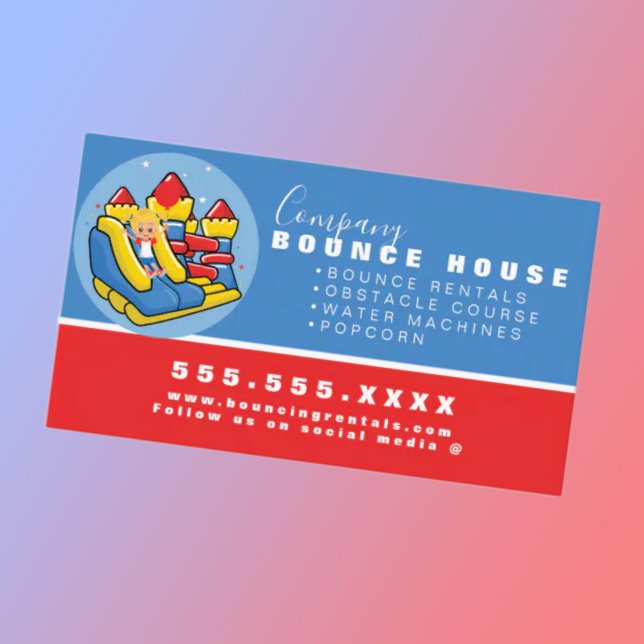 Carte De Visite Bounce House Logo de la fête Location Rouge Bleu (Créateur téléchargé)