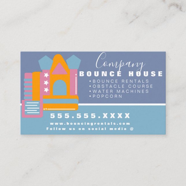 Carte De Visite Bounce House Logo Fête Carnaval Locations Pink Blu (Devant)
