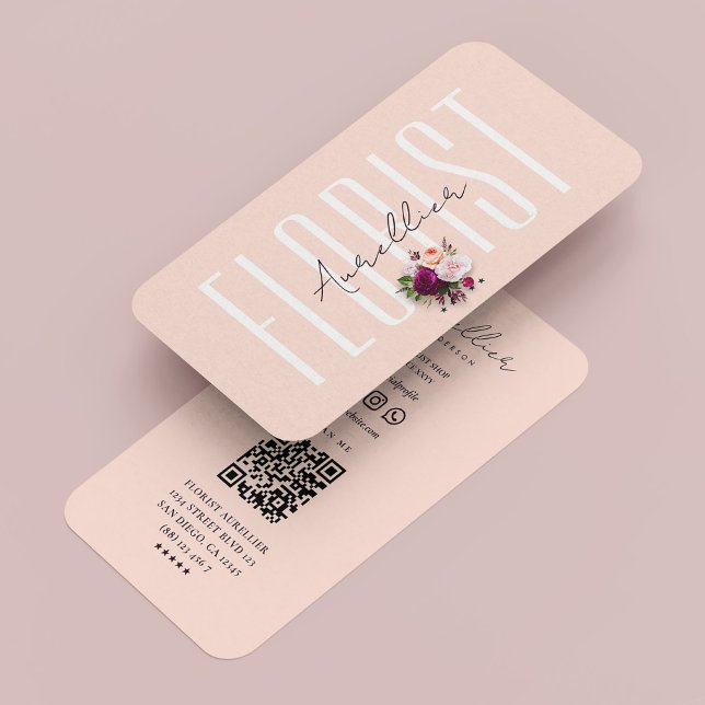 Carte De Visite Bouquet botanique fleuriste moderne rose (Modern Florist Boho Botanic Bouquet Pink Business Card
)