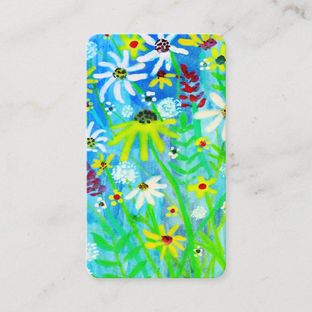 Carte De Visite Bouquet coloré bleu vert aquarelle Daisy (Devant)