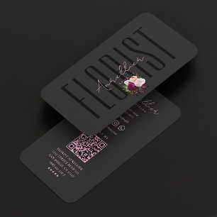 Carte De Visite Bouquet de fleuriste minimal esthétique rose noir 