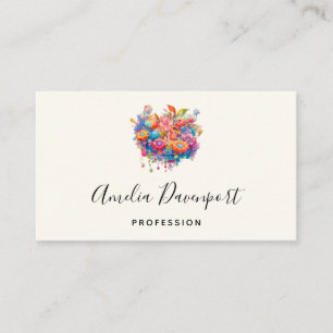 Carte De Visite Bouquet de fleurs en rose orange et bleu Boho