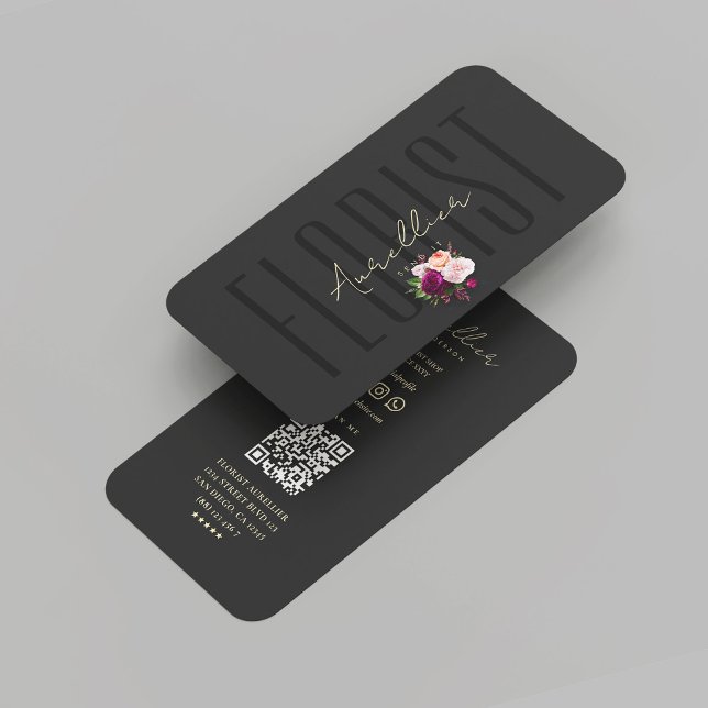 Carte De Visite Bouquet de fleurs modernes Black Gold (Modern Florist Shop Black Gold Flower Bouquet Business Card
)