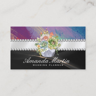 Carte De Visite Bouquet de fleurs Perles Rubans