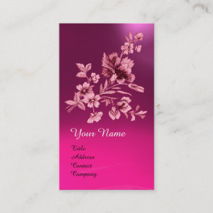 CARTE DE VISITE BOUQUET DE FLEURS PURPLES ROSE AVEC MONOGRAMME DE