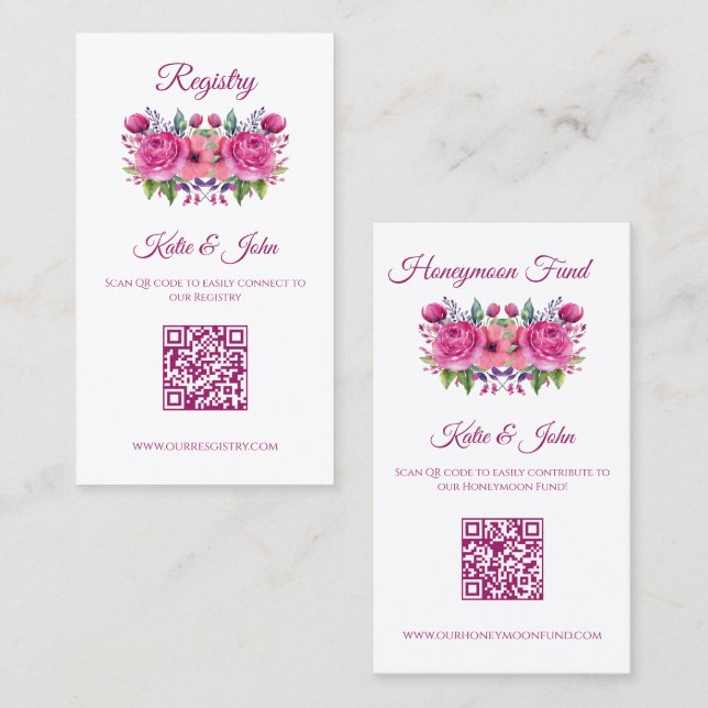 Carte De Visite Bouquet de fleurs roses d'aquarelle Registre Maria (Devant / Derrière)