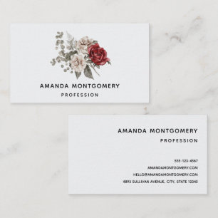 Carte De Visite Bouquet de fleurs rouge gris et crème Boho