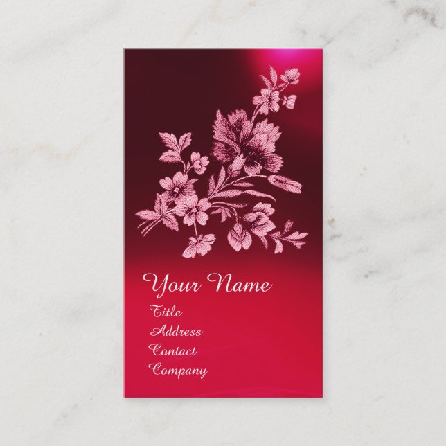 CARTE DE VISITE BOUQUET DE FLEURS ROUGES ET MONOGRAMME DE CARNATIO (Devant)