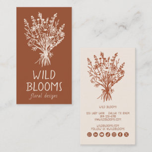 Carte De Visite Bouquet de fleurs sauvages Floral minimaliste rust