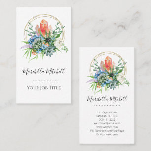 Carte De Visite Bouquet de fleurs succulentes Boho Cristaux Aquare