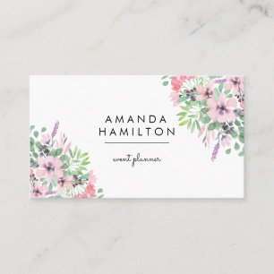 Carte De Visite Bouquet et feuille d'aquarelle rose classique mode