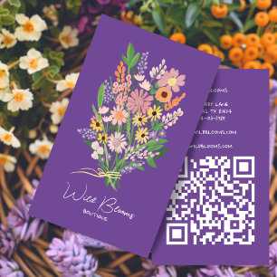 Carte De Visite Bouquet fleur sauvage Rustique artisanal Floral QR