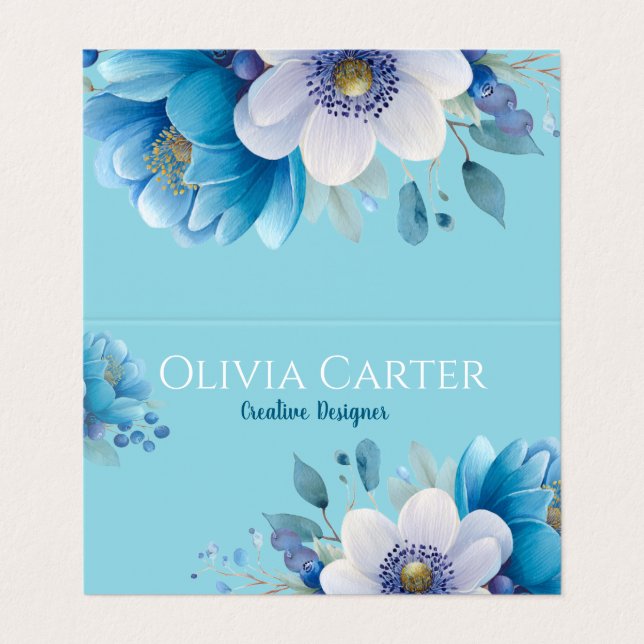 Carte De Visite bouquet fleuri dans un style aquarelle serein. (Extérieur déplié)