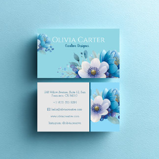 Carte De Visite bouquet fleuri dans un style aquarelle serein.