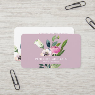Carte De Visite Bouquet Floral Minimaliste Aquarelle Rose