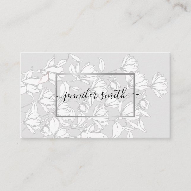 Carte De Visite Bouquet floral Motif simple gris argent élégant (Devant)