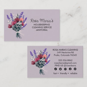 Carte De Visite Bouquet Floral Service de nettoyage de maison Icôn