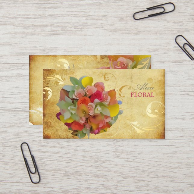 Carte De Visite Bouquet nuptiale PixDezines, fleuristes/vintages (Devant/Arrière en situation)