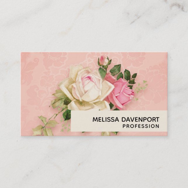 Carte De Visite Bouquet rose et rose blanche (Devant)
