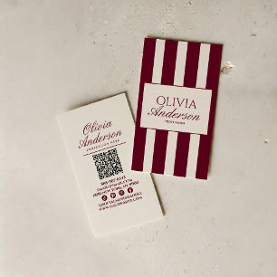 Carte De Visite Bourgogne Élégant Luxe Argent Ancien Rayé Code QR