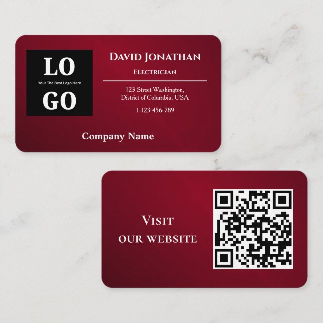 Carte De Visite Bourgogne Moderne Logo Personnalisé et Code QR (Devant / Derrière)