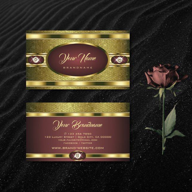 Carte De Visite Bourgogne Motif d'or de luxe aux Faux Diamonds (Créateur téléchargé)