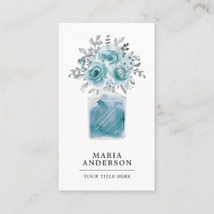 Carte De Visite Bouteille de parfum floral aquarelle vert mer rust