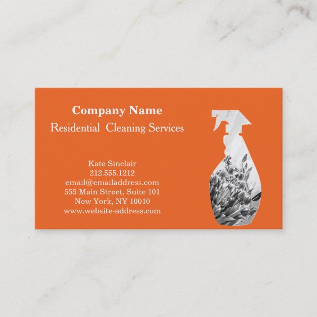 Carte De Visite Bouteille de pulvérisation de service de nettoyage (Devant)
