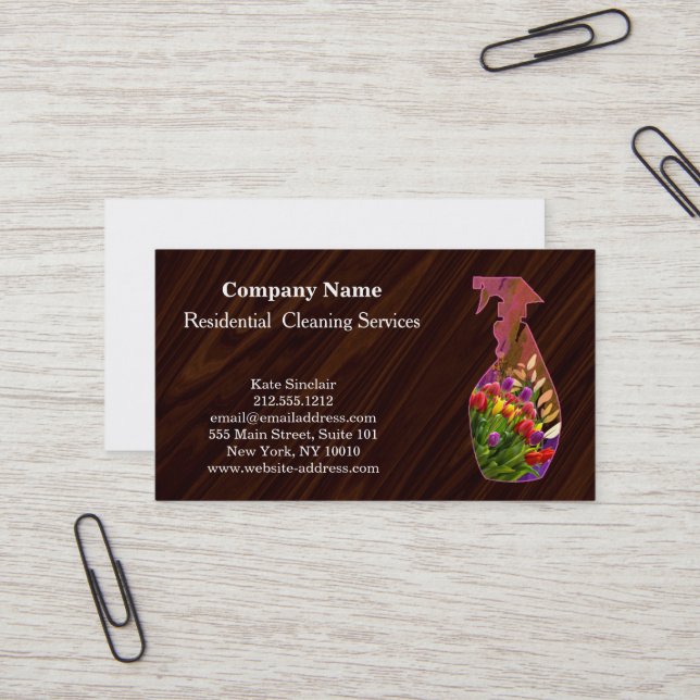 Carte De Visite Bouteille de pulvérisation de service de nettoyage (Devant/Arrière en situation)